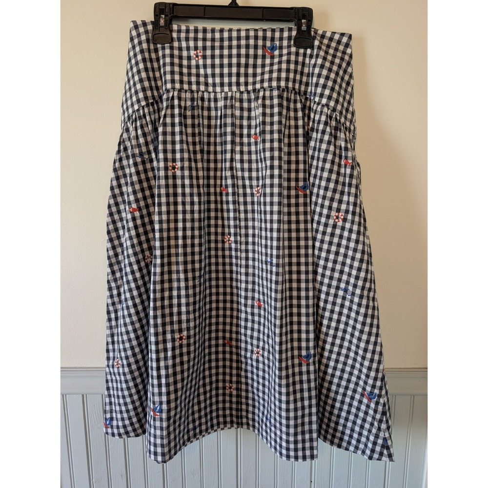 Women's Gingham Midi Skirt Size 12 Nautical Yacht Club Coastal Grandmother Prep